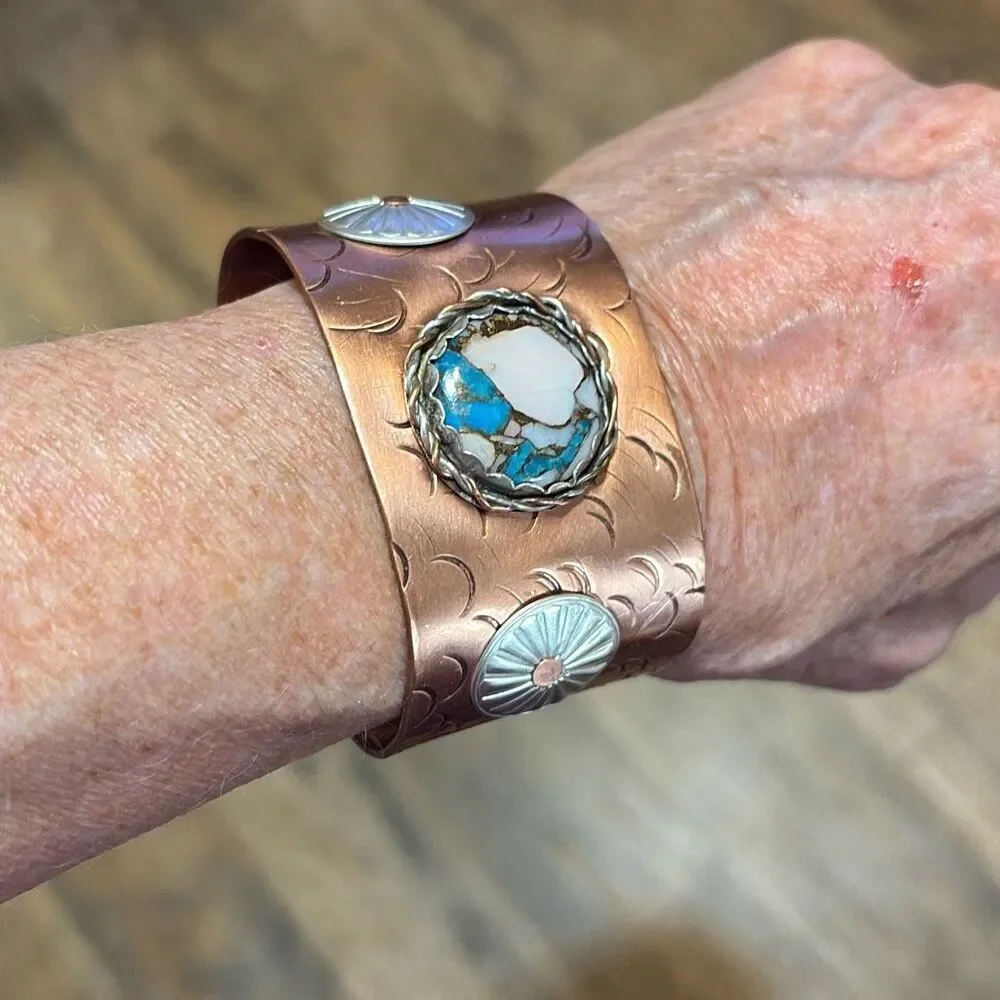 Bracelet, Turquoise & Opal Copper Cuff, NEW, sterling accents, Handmade, Artisan